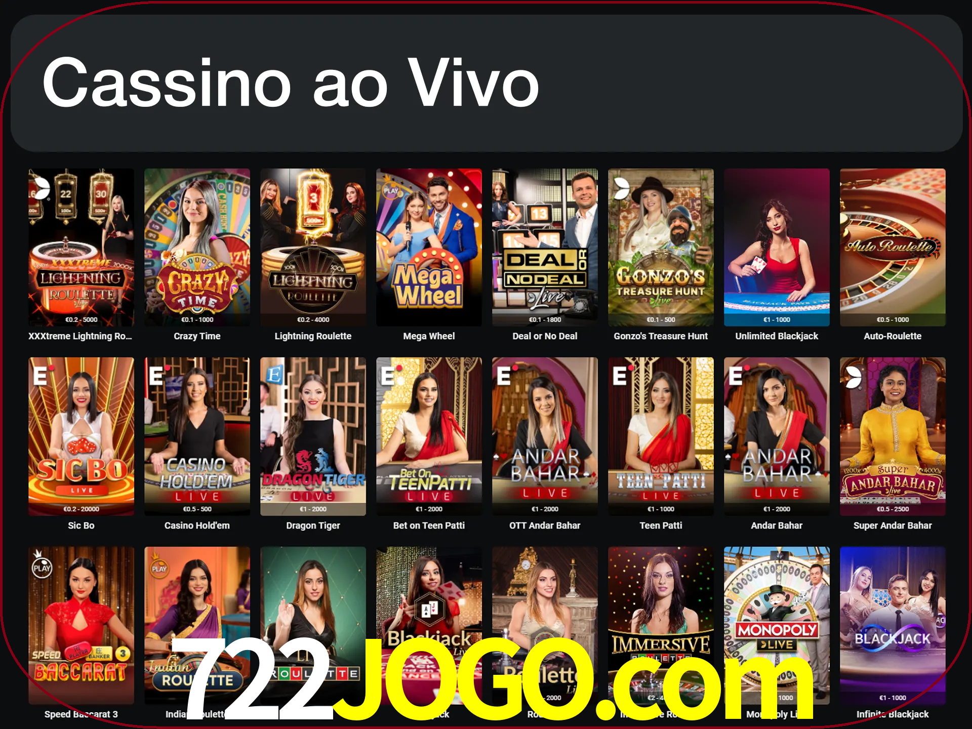 Jogue jogos de cassino com um verdadeiro dealer.