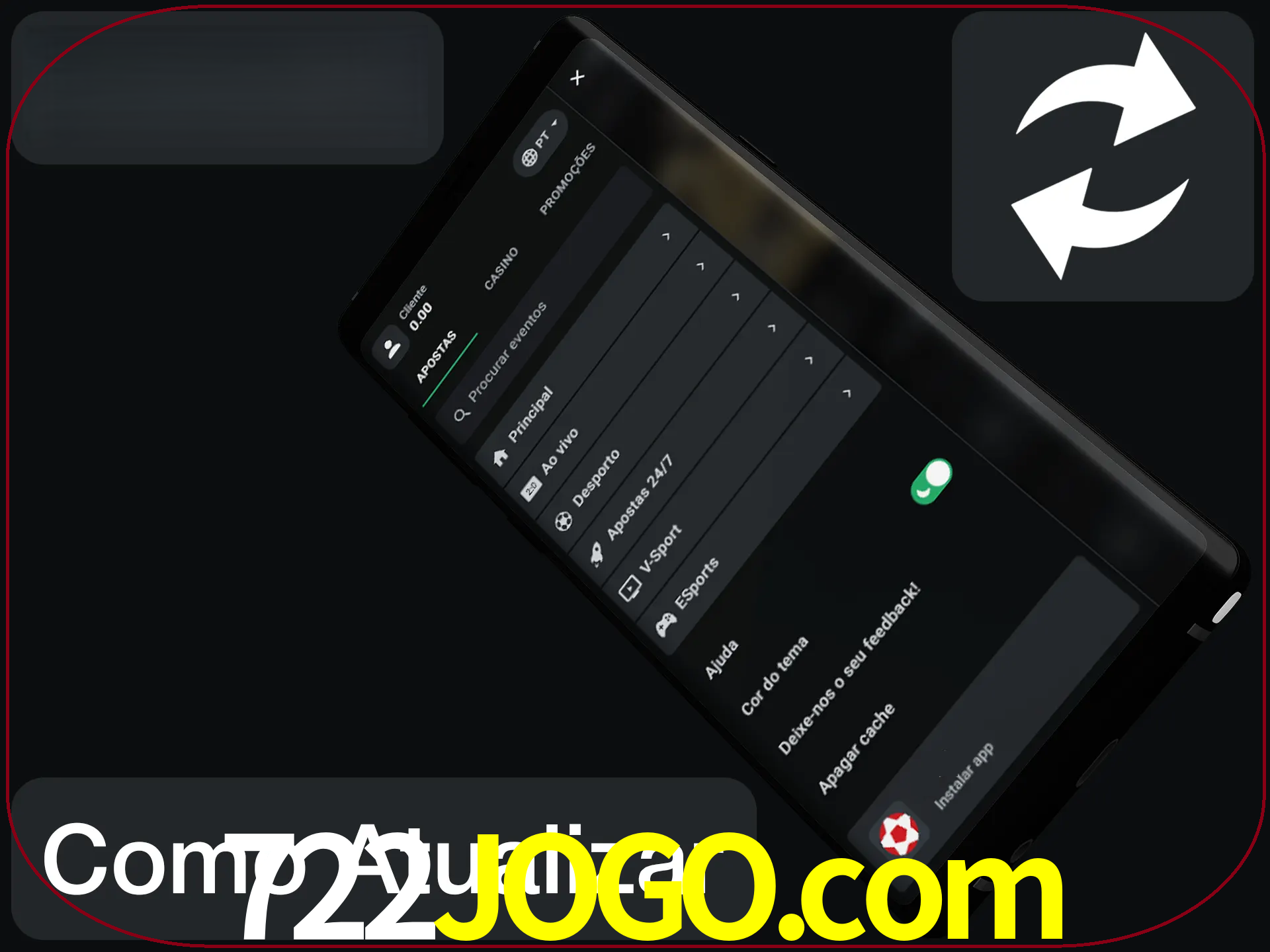 O aplicativo é atualizado automaticamente quando você faz o login.