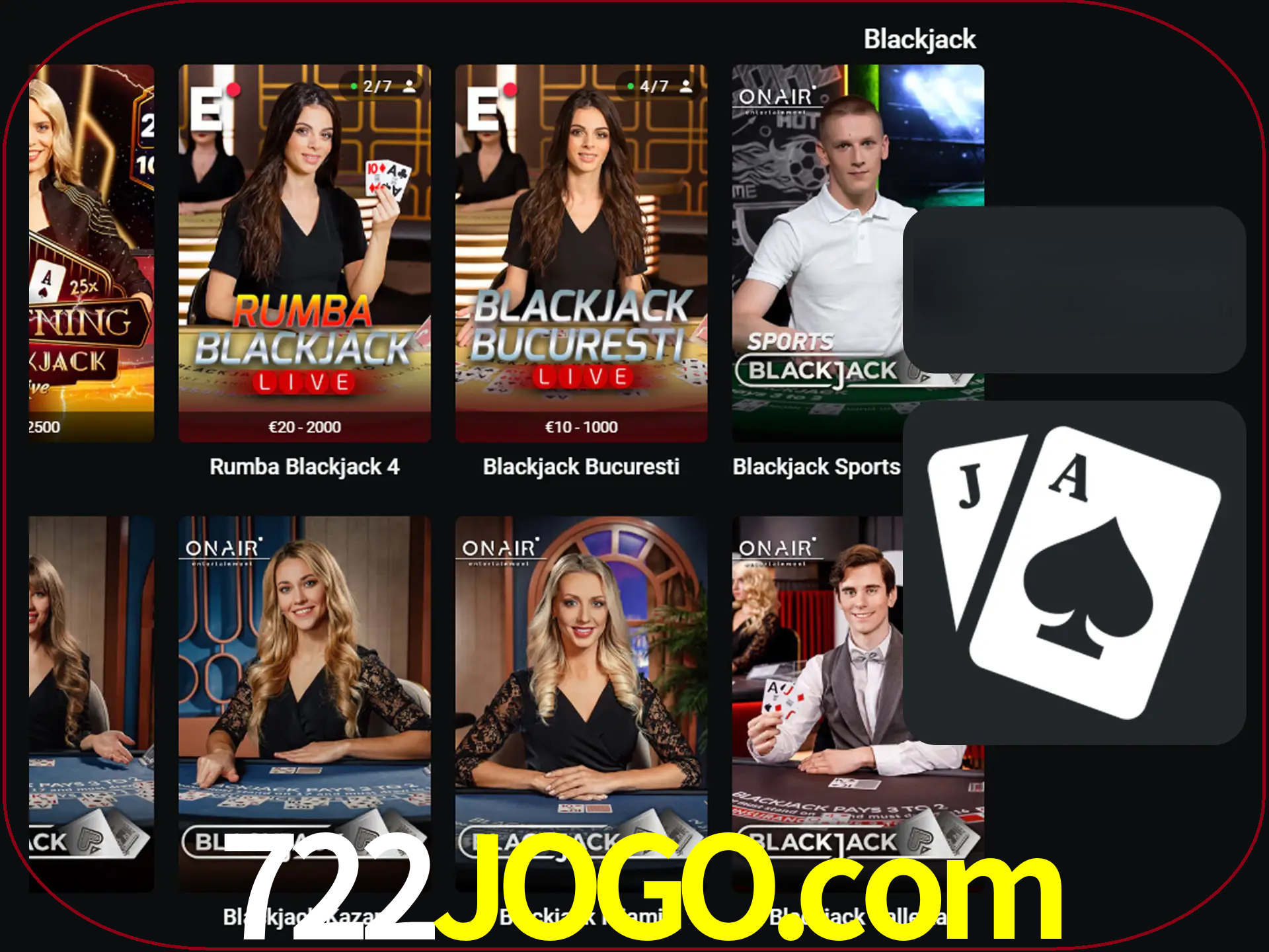 Escolha uma mesa completa de jogadores de blackjack.